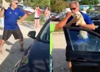 მამაკაცმა მანქანის მინა გატეხა და სიცხეში ჩაკეტილი ძაღლი სიკვდილისგან იხსნა (+ვიდეო)